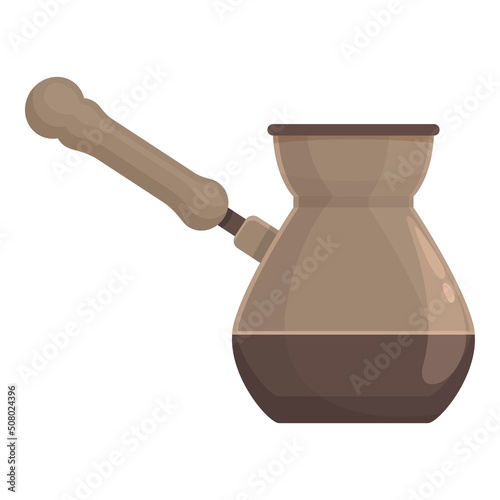 Coffee pot bag icon cartoon vector. Cezve cup. Copper bean