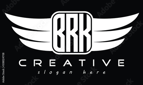 BRK three Letter Wings Flying Initial wing symbol minimalist creative concept flag logo design Vector template
