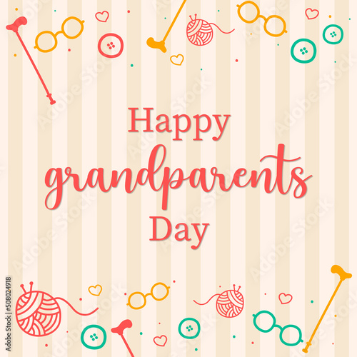 Happy Grandparents Day Cane, Glasses and Buttons Background