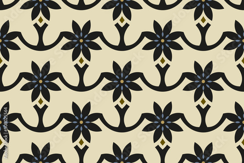 Floral pattern small flowers scallop motif seamless elegant background. Modern Japanese style abstract scales fabric design textile swatch ladies dress allover print block.