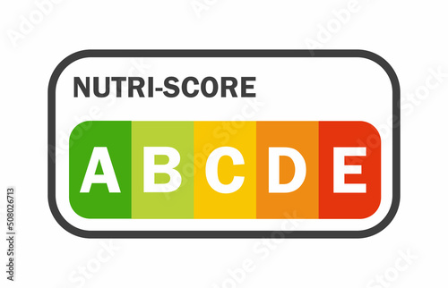 Nutri-score icons set. Isolatad Nutriscore stickers for packaging on white background. Food rating system signs : A, B, C, D, E. Vector illustration.