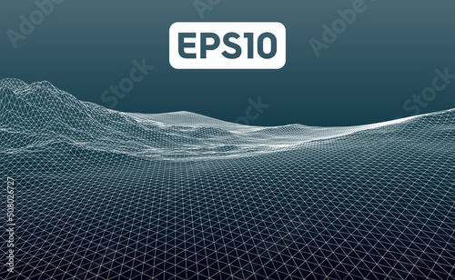 3D rendered illustration of terrain wireframe mesh. File compatiple with EPS10 format