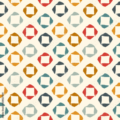 Paint brush strokes seamless pattern. Freehand grunge design minimal background. Squares, diamonds mosaic ornament