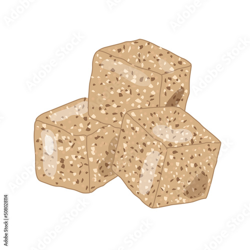 Brown cane sugar cubes, flat style vector illustration isolated on white background