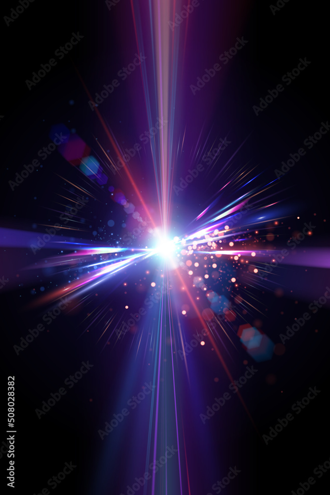 Abstract light flash effect with rays and sparks