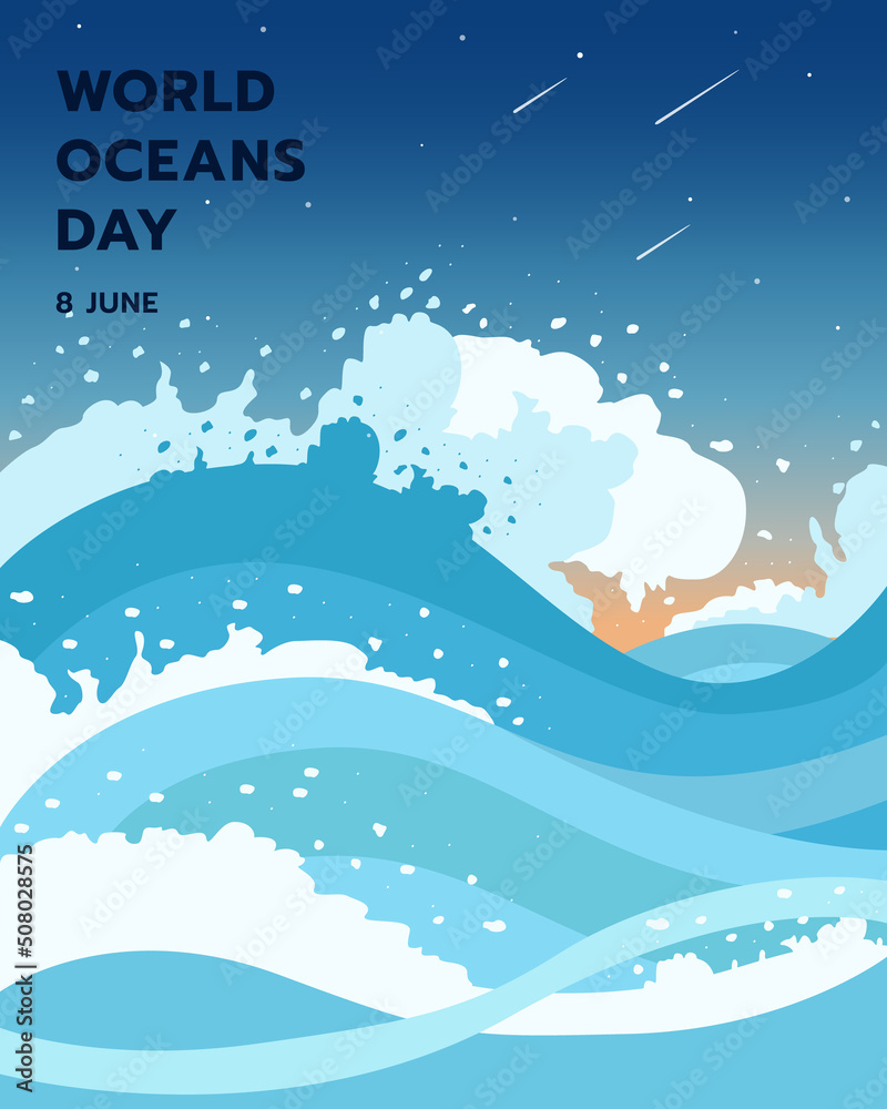 world ocean day with wavy wave background