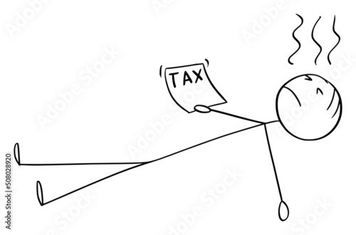 Shocked Person or Businessman Faint Due the High Taxes, Vector Cartoon Stick Figure Illustration