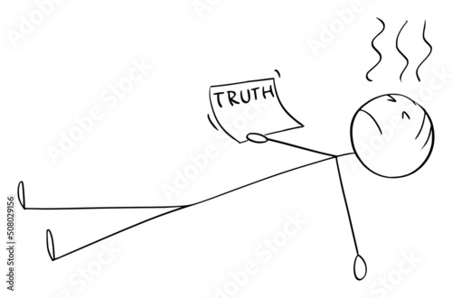 Faint Person Lying on Ground Shocked by Truth, Vector Cartoon Stick Figure Illustration