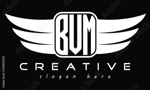 BVM three Letter Wings Flying Initial wing symbol minimalist creative concept flag icon professional logo design Vector template