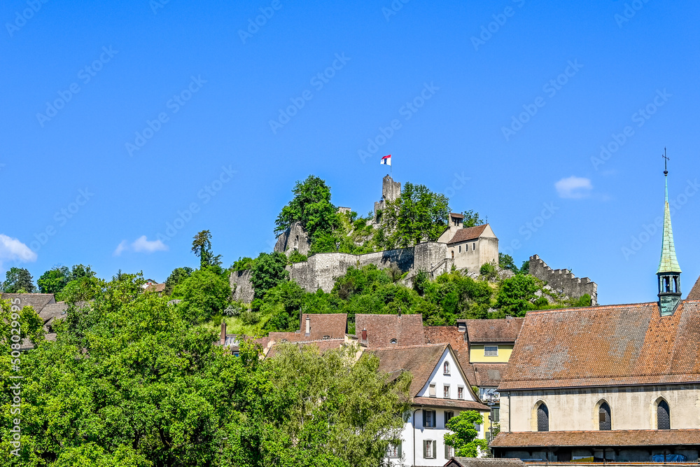 Stadt Baden, Ruine, Schlossberg, Festung, Altstadt, Altstadthäuser, Aargau, Sommer, Schweiz