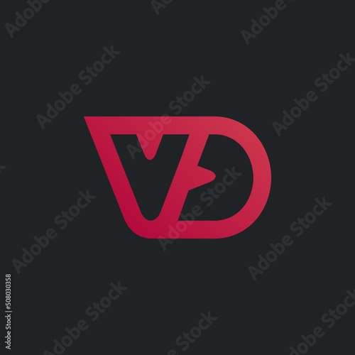 minimal and modern VD letter logo in maroon gradient color