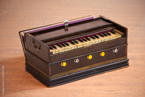 Close-up portrait of Harmonium, Indian Traditional Classical Music instrument