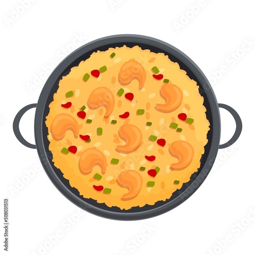 Paella culinary icon cartoon vector. Spanish food. Pan menu