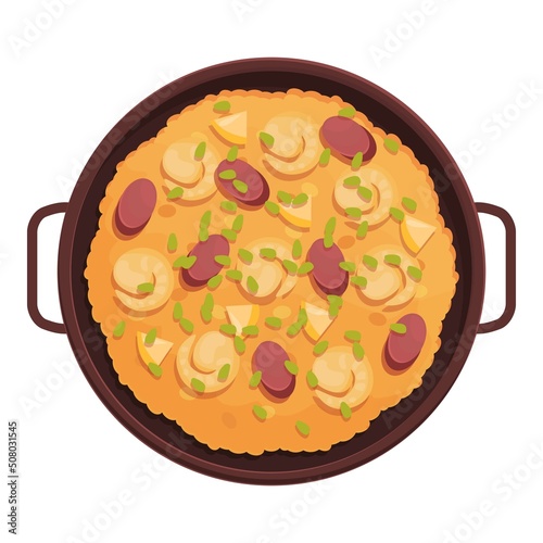 Cooking paella icon cartoon vector. Spanish food. Spain cuisine