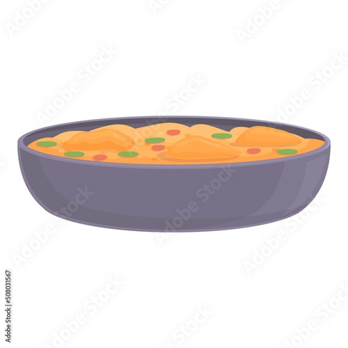 Eating paella icon cartoon vector. Spain food. Draw dish