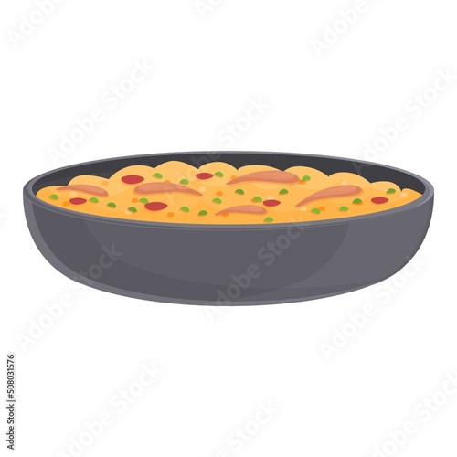 Healthy paella icon cartoon vector. Restaurant menu. Spain cuisine