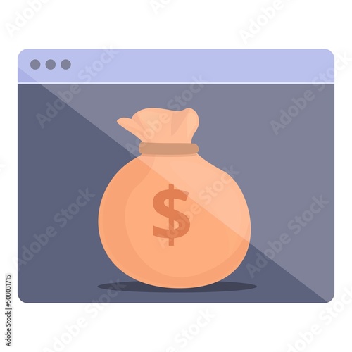 Web online money bag icon cartoon vector. Blog monetize. Strategy profit