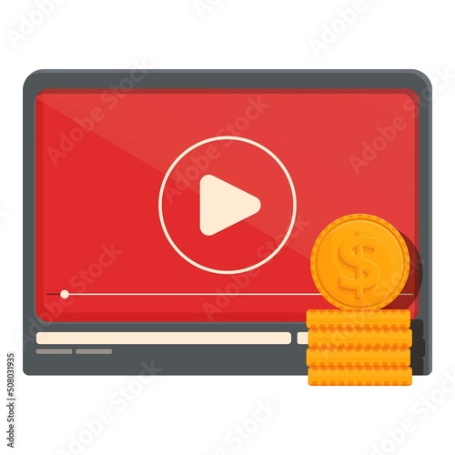 Video player cash icon cartoon vector. Money blog. Profit check