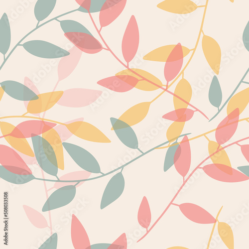 Pastel colors modern leaves branches seamless pattern