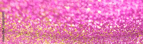 Rose gold and pink glitter, Defocused abstract holidays lights on background.