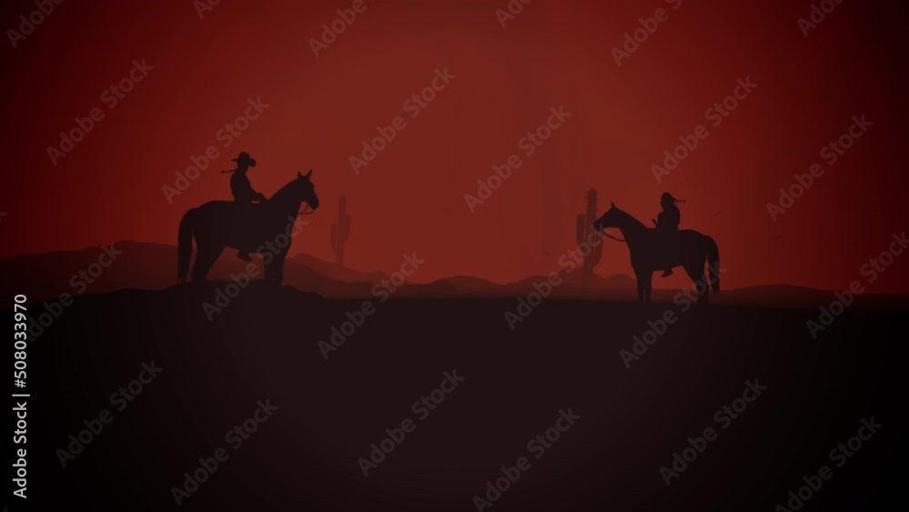 Cowboy and Indian Sitting on a Horse in the Desert Cowboy and Indian Sitting on a Horse in the Desert