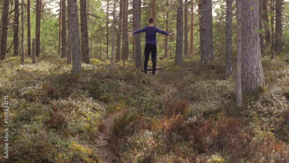 Stretching in the woods being lost trying to figure way out Stretching in the woods being lost trying to figure way out