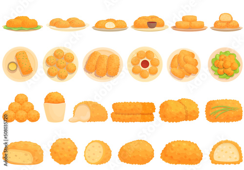 Croquette icons set cartoon vector. Baked ball. Food potato photo