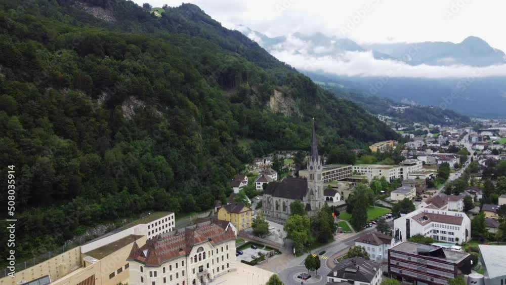 Aerial shot of Vaduz capital of Liechtenstein, Europe. City traffic. Aerial shot of Vaduz capital of Liechtenstein, Europe. City traffic.