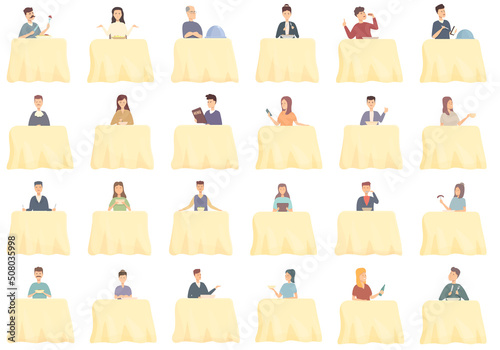 Foto Food critic icons set cartoon vector