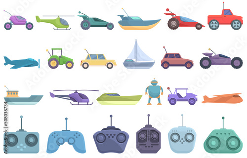 Radio control toys icons set cartoon vector. Rc toy. Control model