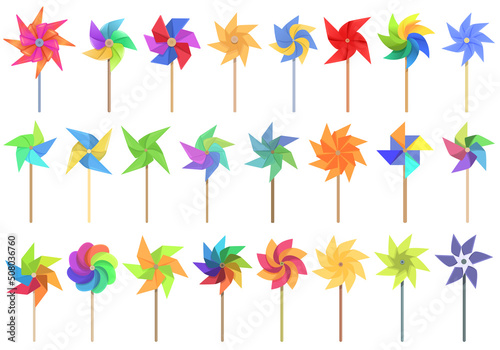 Vane icons set cartoon vector. Breeze toy. Pin pinwheel photo