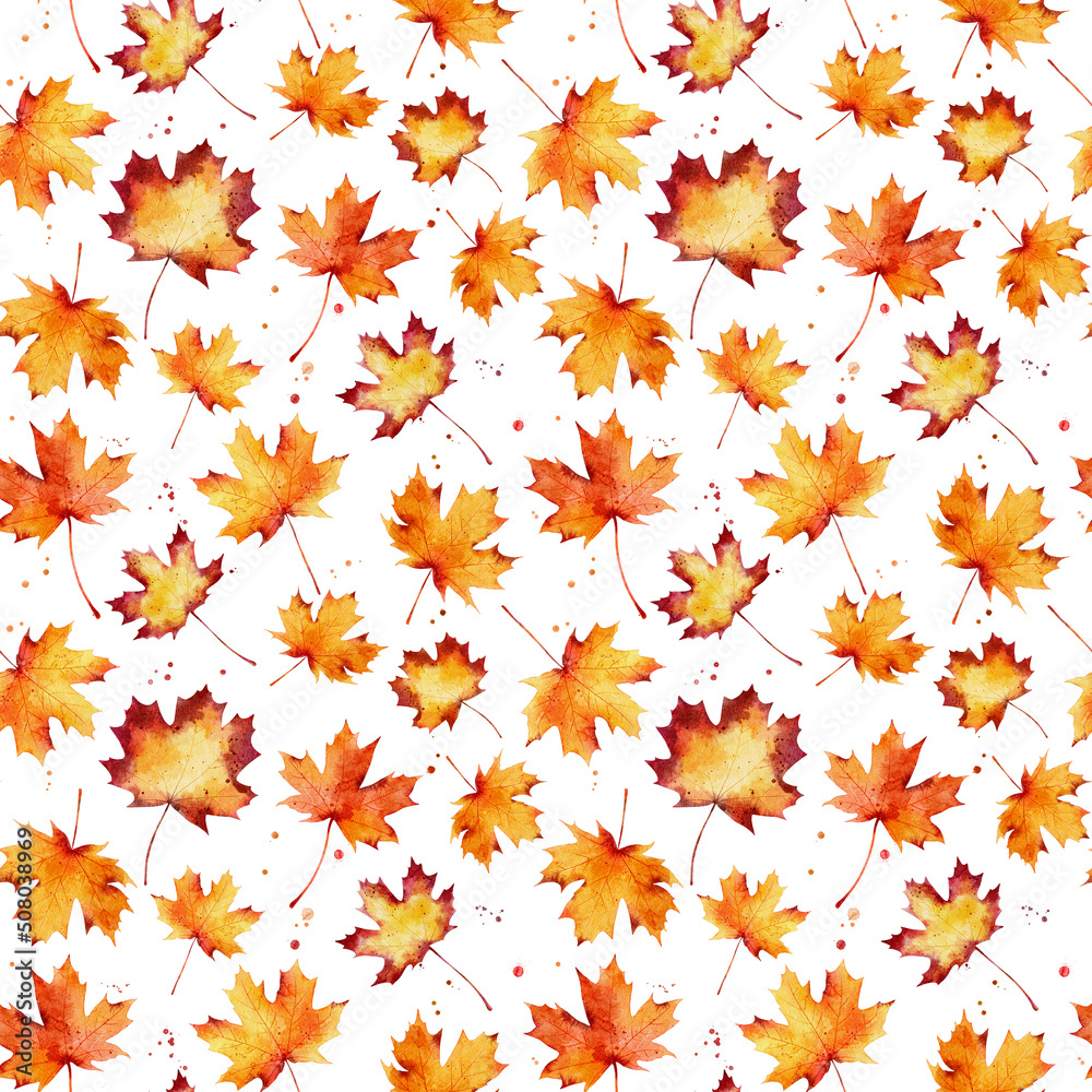 Watercolor seamless pattern with autumn maple leaves isolated on white background. Watercolor seamless pattern with autumn maple leaves isolated on white background.