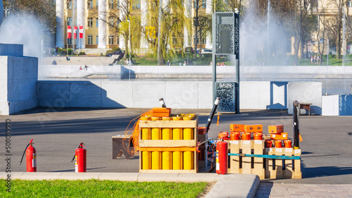 Fotografie Battery of fireworks and salutes is preparing to launch