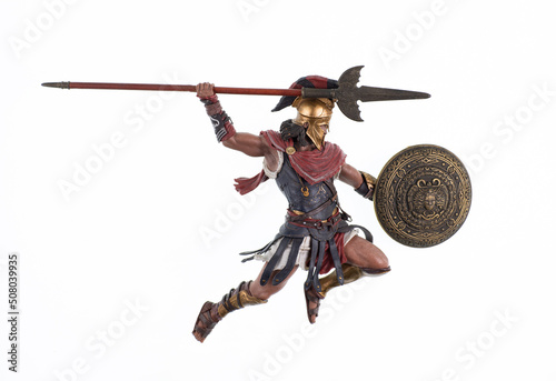 Obraz na płótnie spartan,gladiator with spear isolated on white background