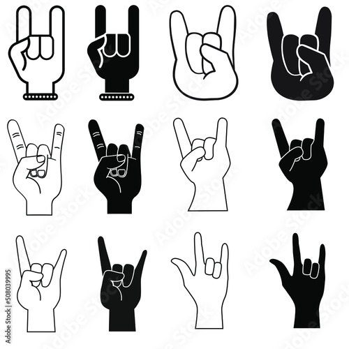 Rock Hand icon vector set. rock and roll illustration sign collection. rock concert symbol or logo.