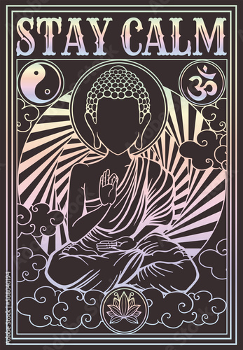 buddha and the inscription: stay calm, gradient print on a t-shirt