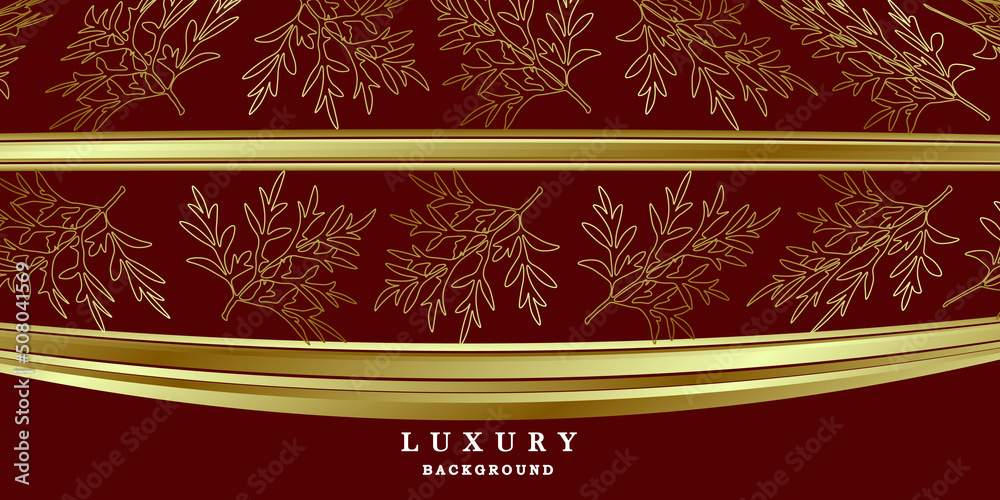 Luxury red gold background with leaves