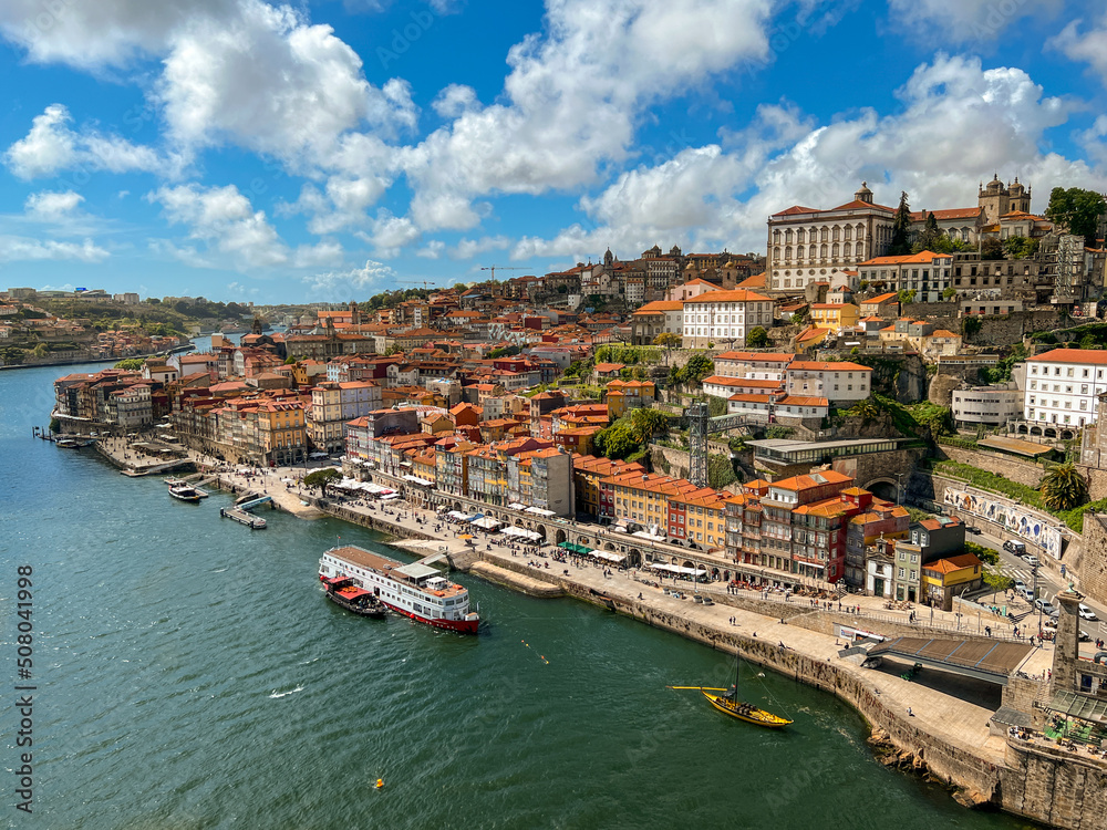 Porto town, view from Dom Luis I Bridge above Douro river,  Portugal