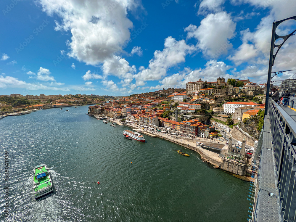 Porto town, view from Dom Luis I Bridge above Douro river,  Portugal