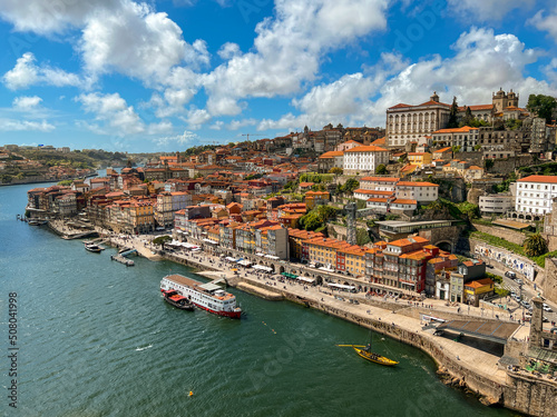 Porto town, view from Dom Luis I Bridge above Douro river, Portugal