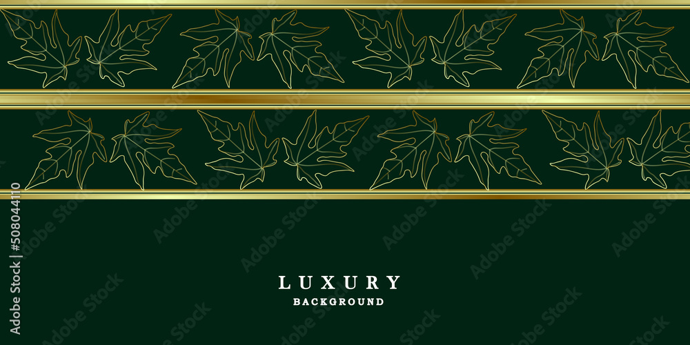 Naklejka premium Luxury green gold background with leaves