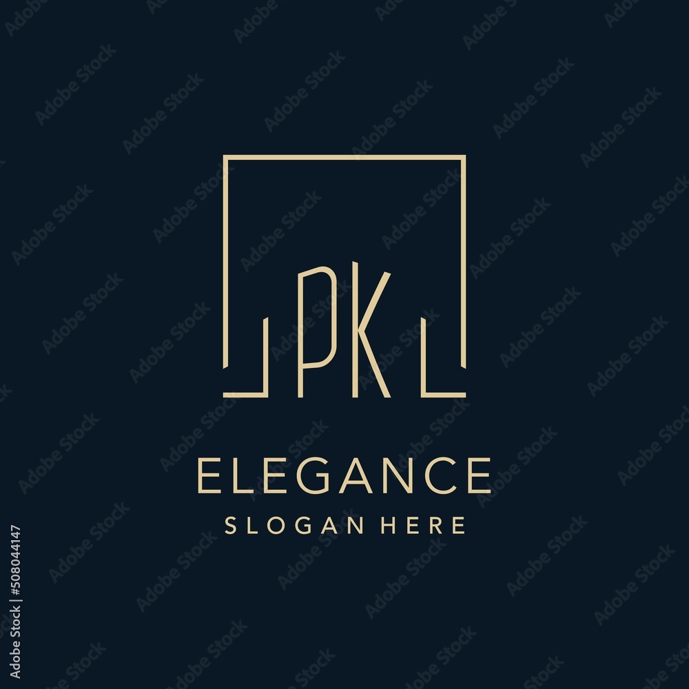 Initials PK logo square lines shape style, classy elegant logo design - obrazy, fototapety, plakaty 