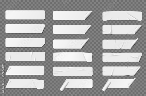 White rectangular adhesive stickers, isolated.