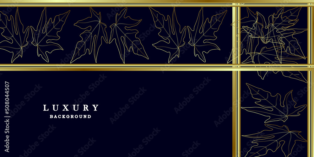 Naklejka premium Luxury blue gold background with gold leaves