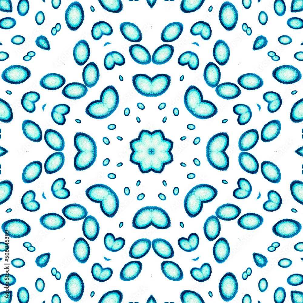 Abstract seamless kaleidoscopic pattern made up of ebru elements