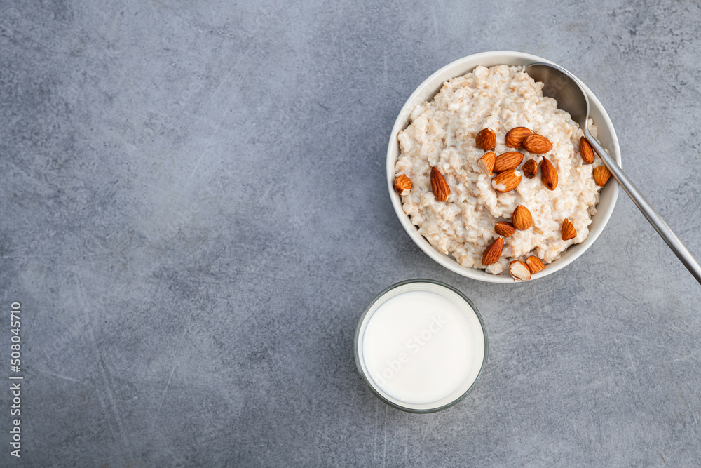Breakfast oatmeal porridge with almonds Breakfast oatmeal porridge with almonds