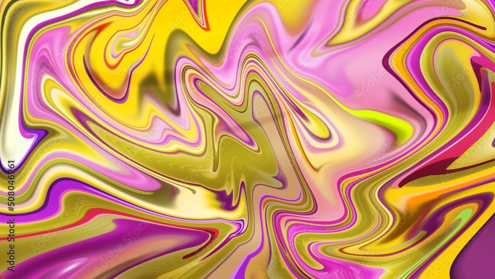Glowing pink yellow liquid painting background. Highly detailed colorful vibrant abstract painting for use as backgrounds, textures and overlays