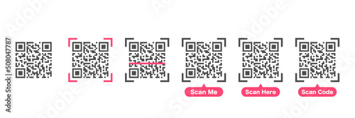 QR code collection. Scan for smartphone. Mobile phone scanning symbol. Vector isolated on white.