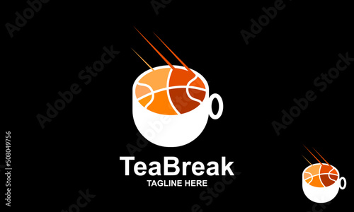 Basketball Coffee Logo Design Template. Basketball Tea Break.