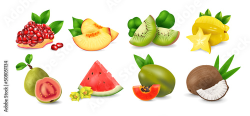 Set of Exotic Fruits, realistic design vector illustration